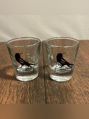 Cuervo Tradicional Lot Of 2 Clear w/ Black Crow Shot Glass 2.25" Vintage